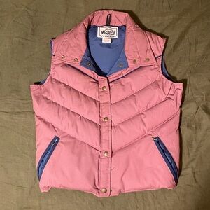 Woolrich Puffer Vtg Vest Snap Button, Zipper Pocket, Pink and Blue, Medium 80s